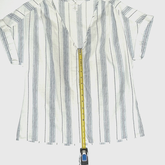 H & M  Short Sleeve V-Neck Cotton Blouse Blue/Cream Size Small - Picture 7 of 9